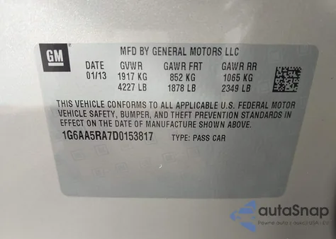 2013 Cadillac Ats Standard z USA, uszkodzony, nr VIN 1G6AA5RA7D0153817